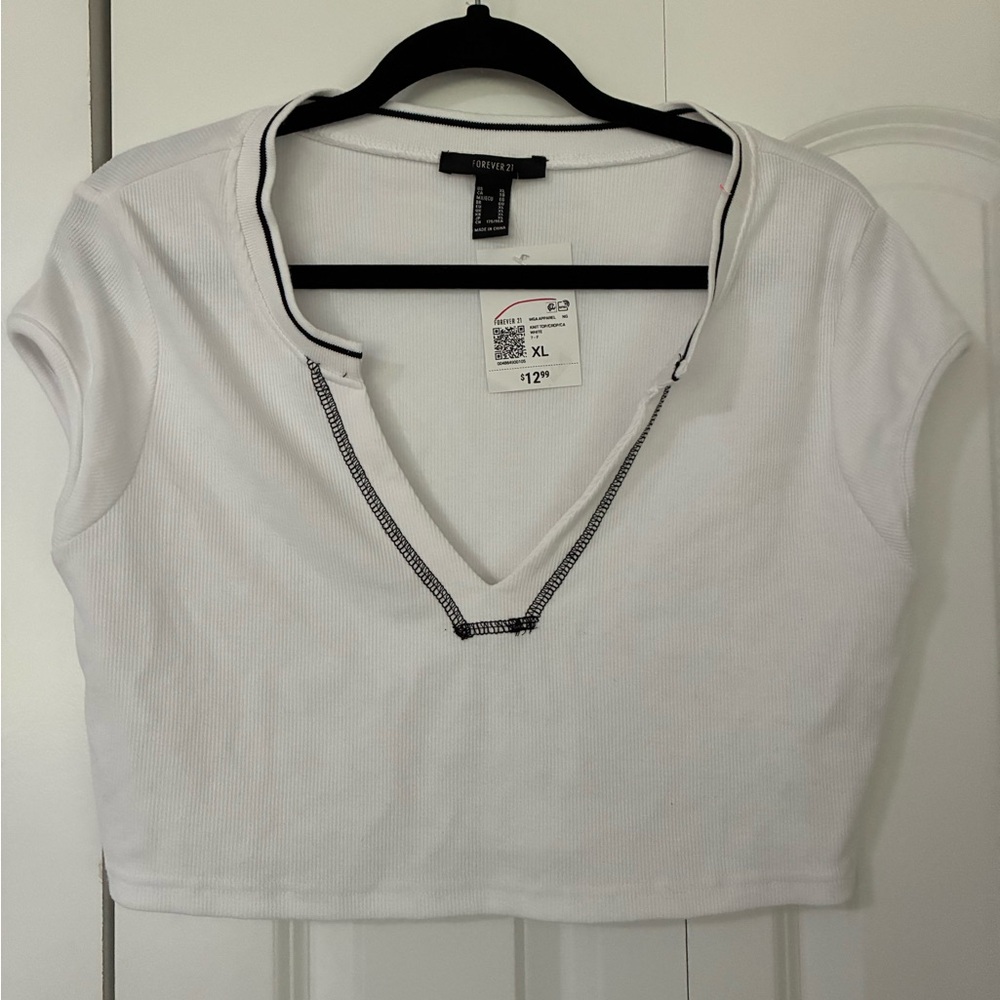 Forever 21 White Polo Crop Top